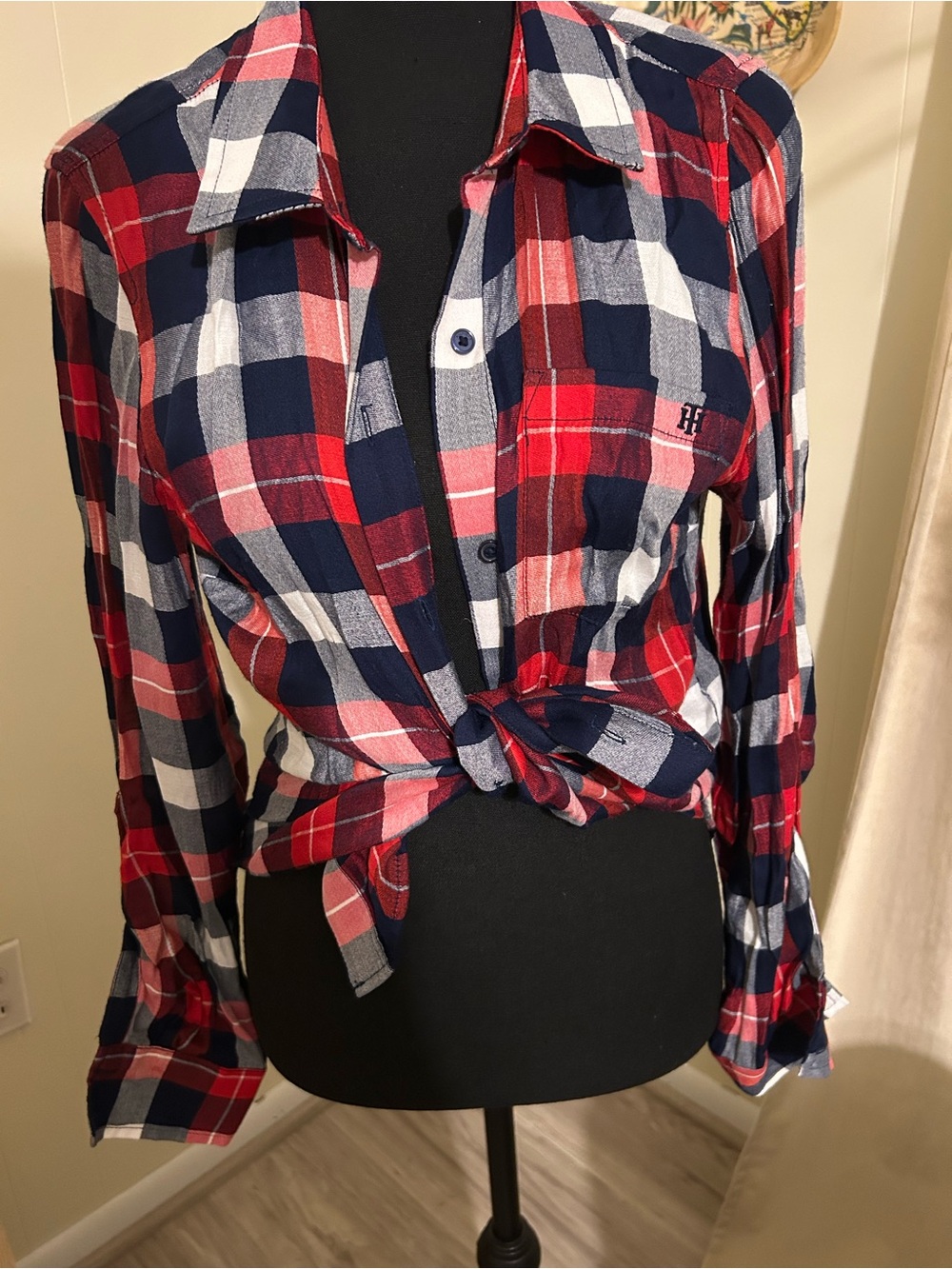 Tommy Hilfiger Red Navy White Plaid Button-Down Shirt